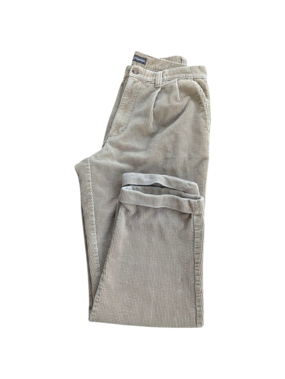 St. John's Bay Mens 34x32 Beige Vintage Corduroy Cuffed Pants Trousers Flip Cuff